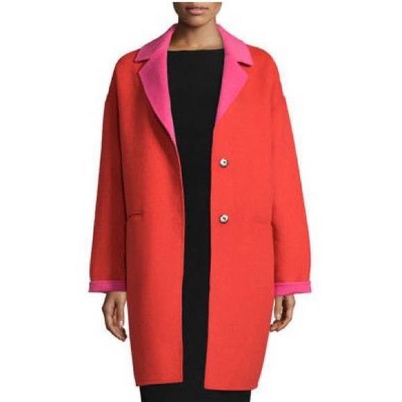 Kate Spade Sz XL Cocoon Coat Double Faced Wool Color Block Red Jacket X-large - Picture 9 of 9